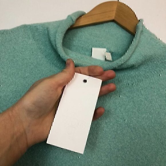 NEW NWT ADY P Pocket Roll Neck Tunic Mint Green Chunky Pullover Sweater Medium - Picture 7 of 10